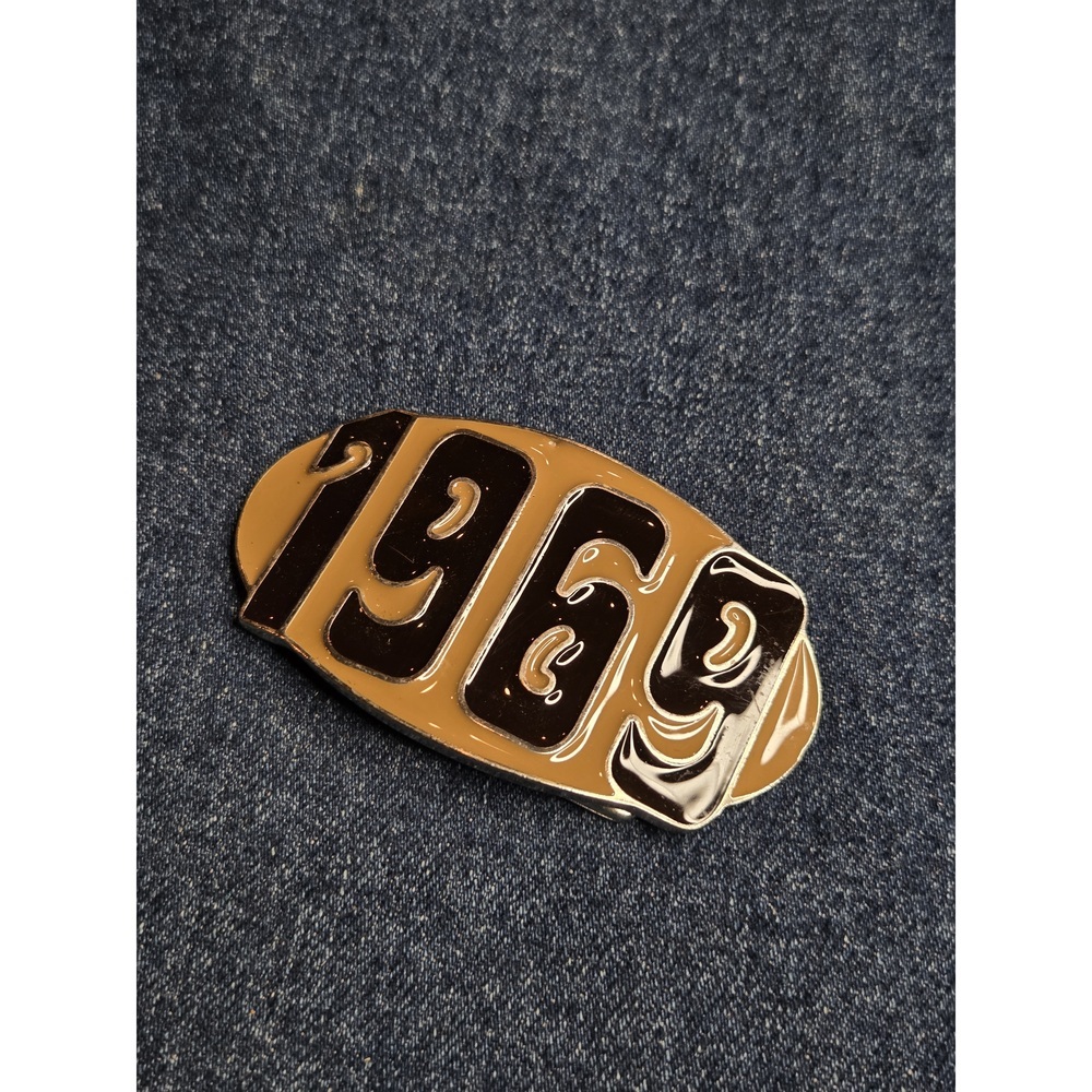 Groovy 1969 Gold & Black Enamel Belt Buckle - Rare Birthday